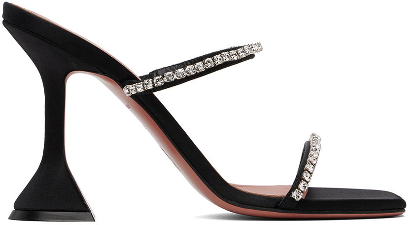 Asusteet Amina Muaddi Amina Muaddi Gilda Crystal-Embellished Satin Heeled Sandals Musta | GILDA SLIPPER CL SATIN