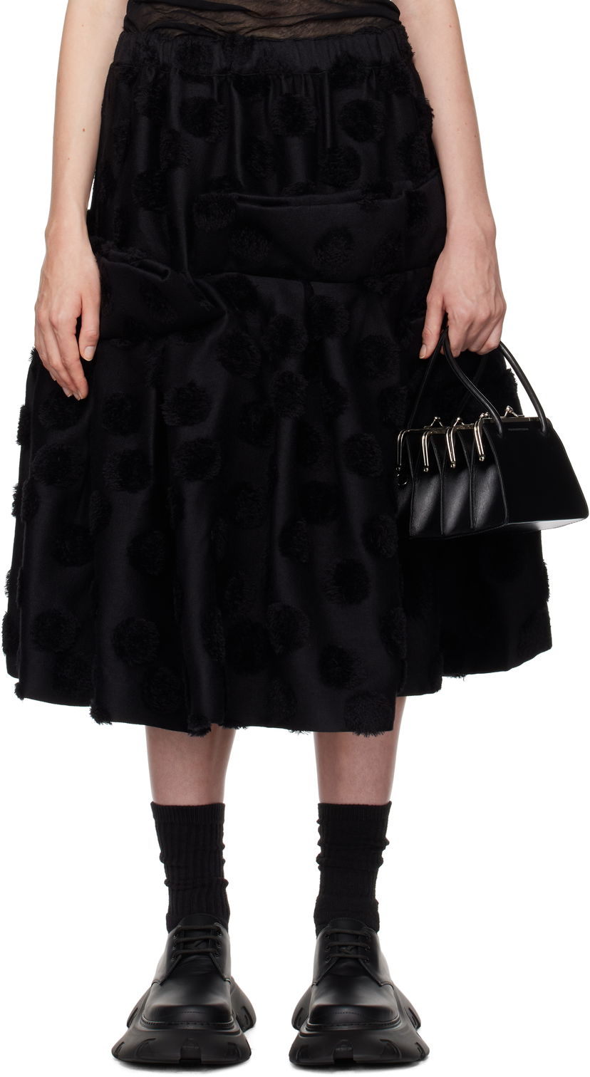 Hame Comme des Garçons Wool Jacquard Midi Skirt Musta | GN-S004-051