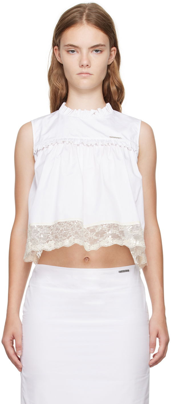 Tankkitoppi We11done Lace Trim Blouse Valkoinen | WD-BL2-24-140-W-WH