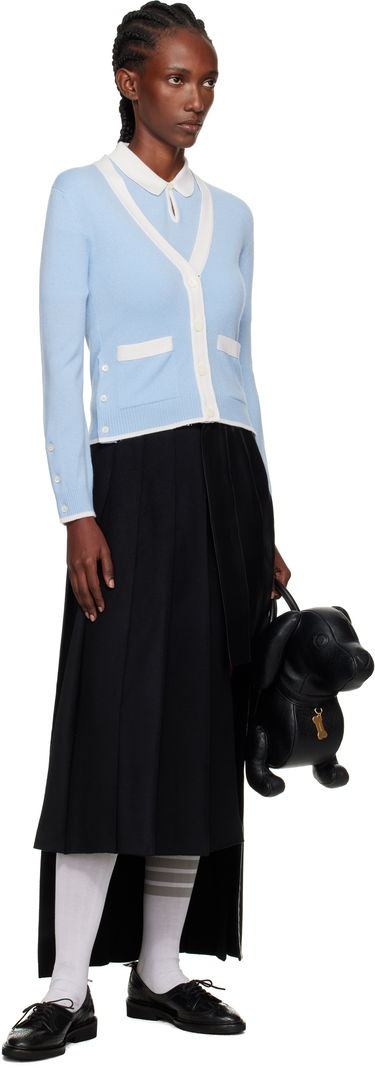 Villapaita Thom Browne Thom Browne Jersey Stitch Cashmere V-Neck Cardigan Sininen | FKC581A-Y2001, 3