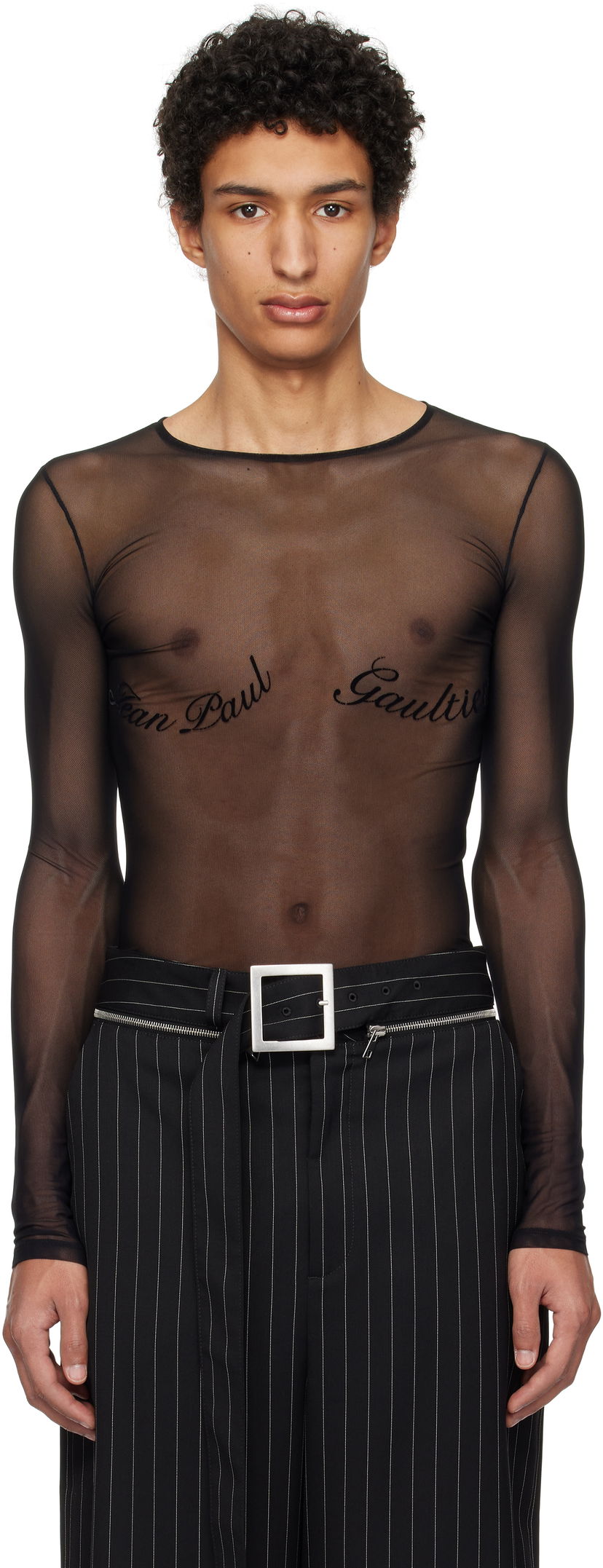 Body Jean Paul Gaultier Jean Paul Gaultier Signature Mesh Long Sleeve T-Shirt Musta | 25/33-F-TO263I-T005-00