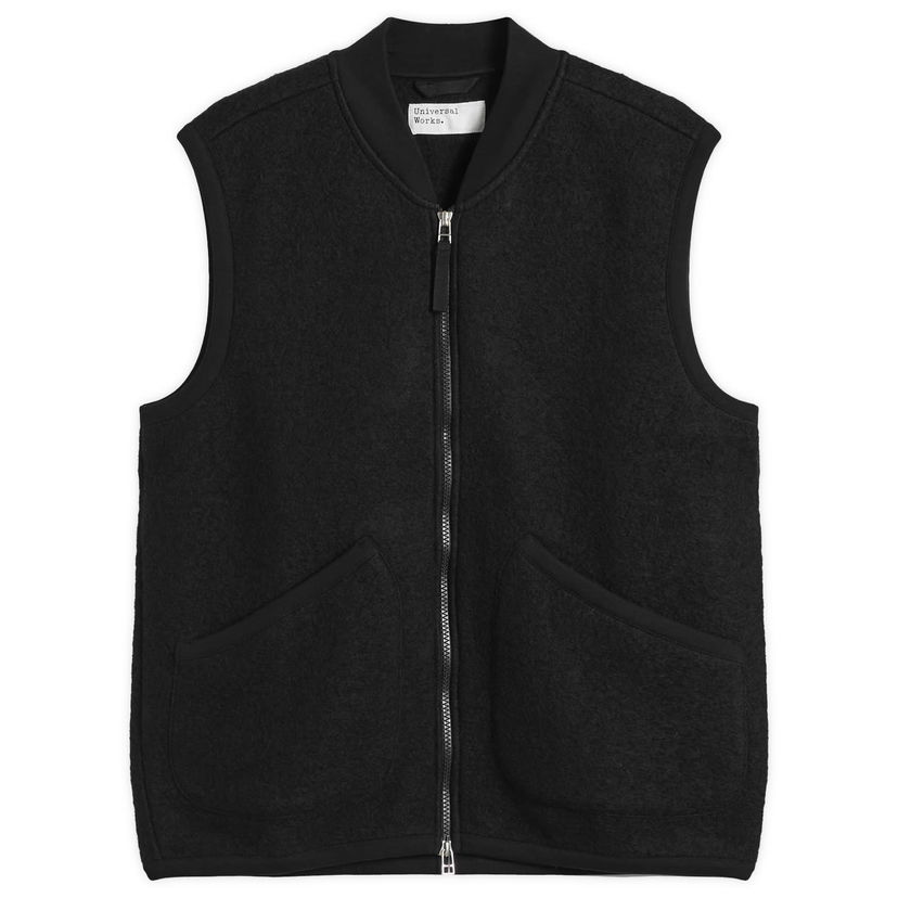Liivi Universal Works Universal Works Wool Fleece Zip Vest Musta | 00015-BLK