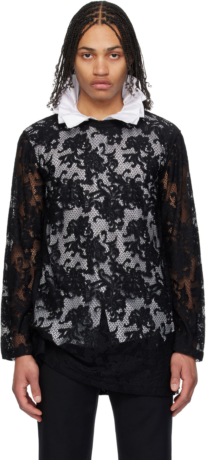 Paita Comme des Garçons Comme des Garçons Homme Plus Raschel Lace T-Shirt Musta | PO-T036-051