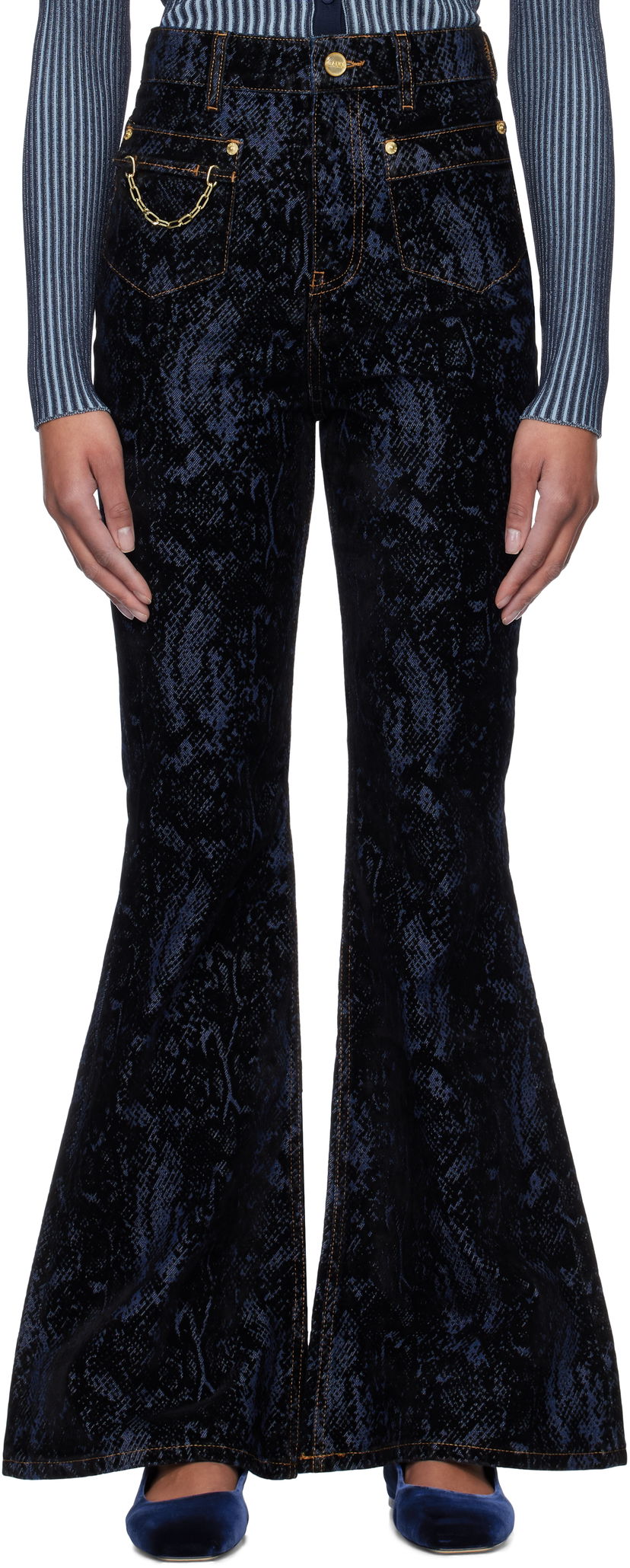 Jeans GANNI GANNI Goddi Snake Print Flare Jeans Sininen | J1612