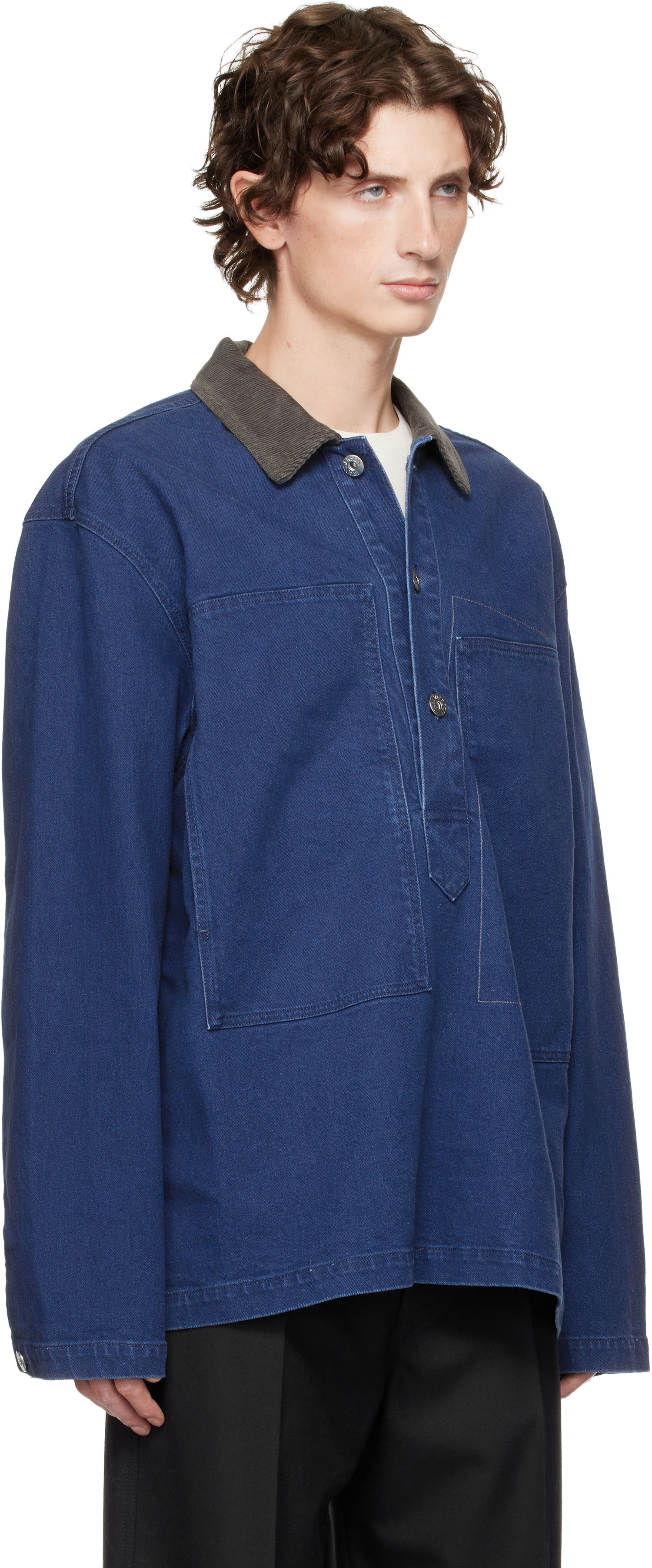 Poolopaita JW Anderson Denim Polo with Patch Pockets and Corduroy Collar Sininen | DS0014-PG1835, 1