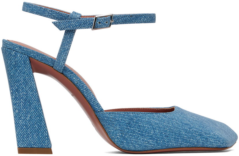 Tennarit ja kengät Amina Muaddi Suede Printed Denim Heels Sininen | CHARLOTTE PUMP BLOCK PRINTED