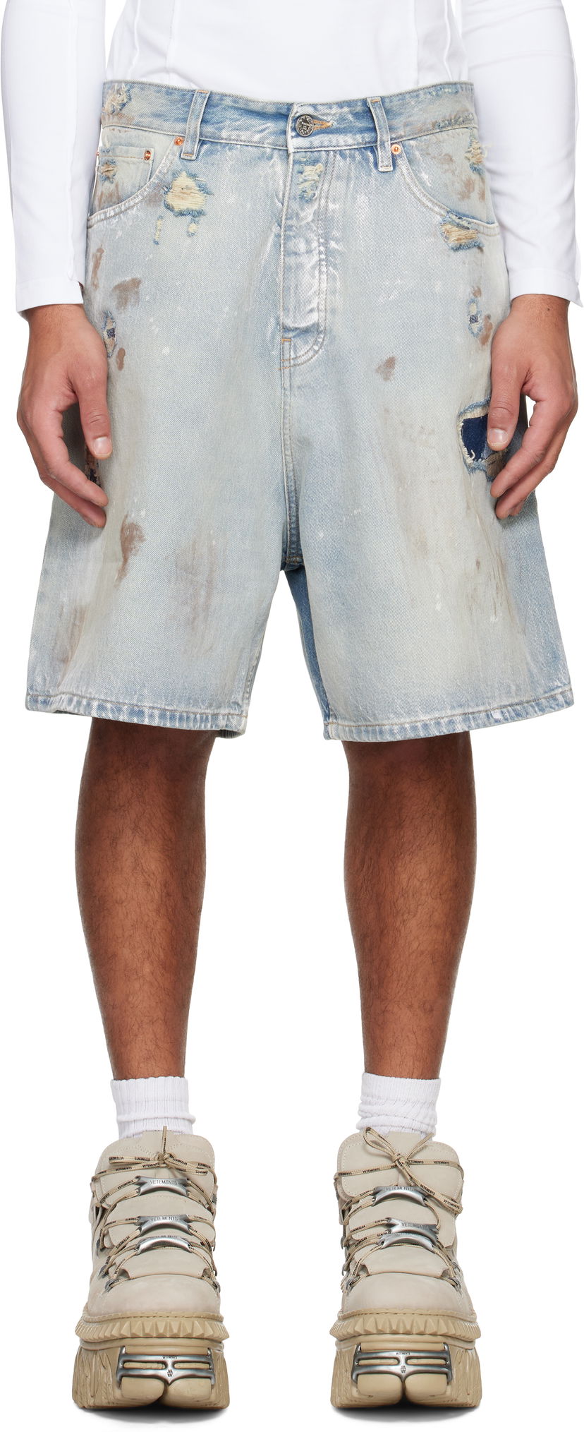 Shortsit VETEMENTS Trashed Denim Shorts Sininen | UA66SS530L