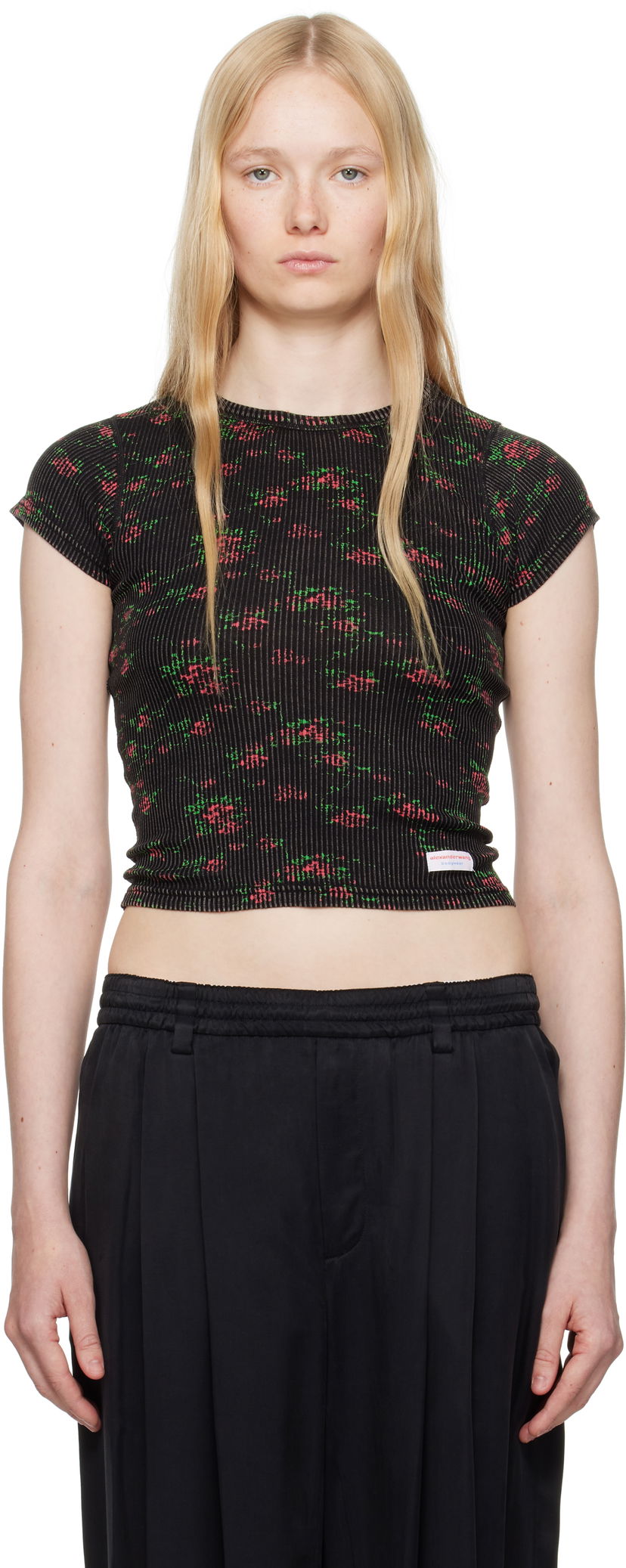 T-paita Alexander Wang Alexander Wang Floral-Print Scoop Neck T-Shirt Musta | WL002P