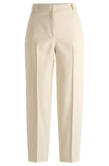 Housut BOSS Relaxed-Fit High-Waisted Velvet Corduroy Trousers Beige | 50528588
