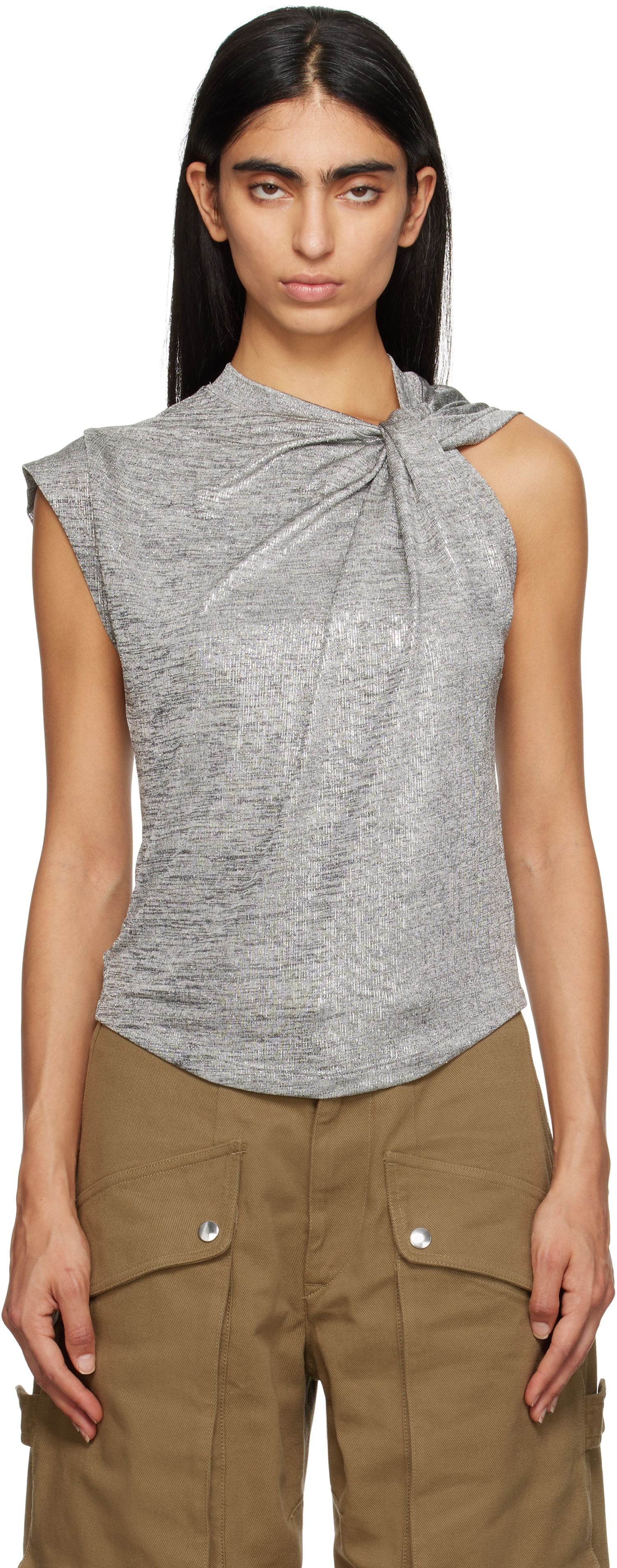 Tankkitoppi Isabel Marant Étoile Isabel Marant Etoile Women's Metallic Knotted Top Harmaa | 24ATS0238FA-B3N09E, 0