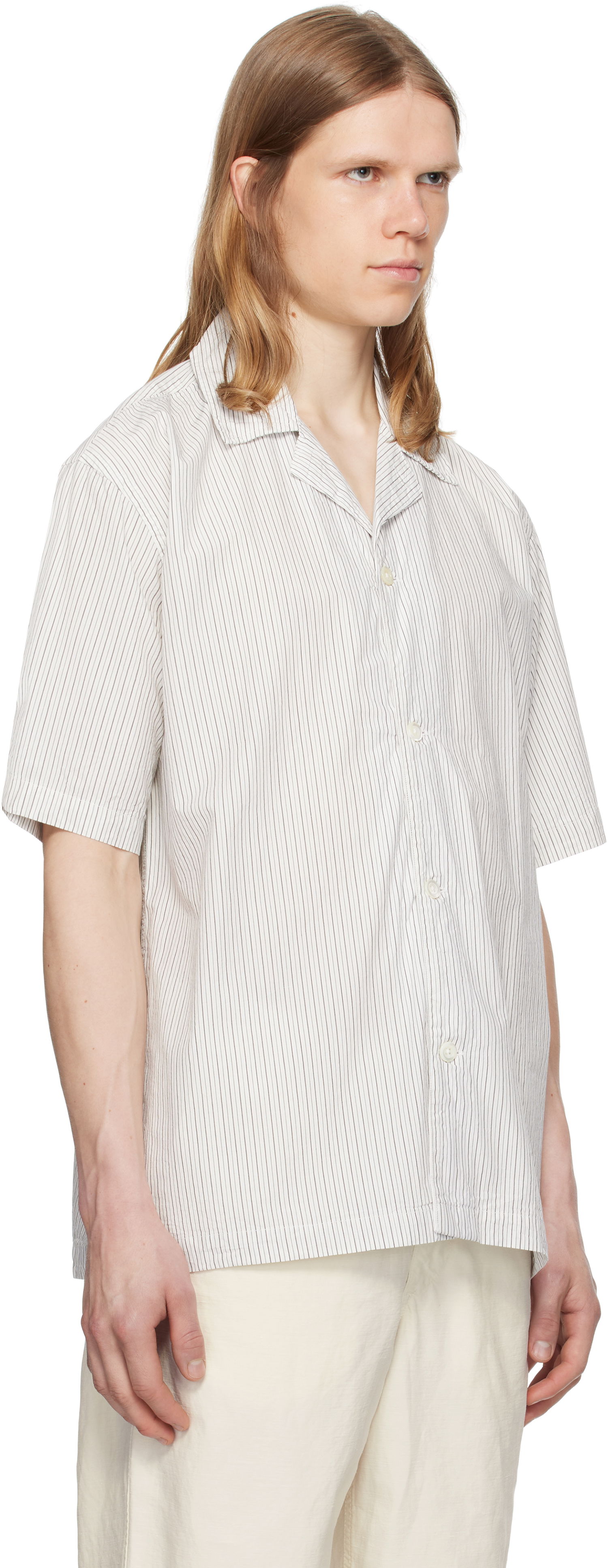 Paita NORSE PROJECTS Norse Projects Mads Poplin Stripe Short Sleeve Shirt Valkoinen | N40-0831, 1