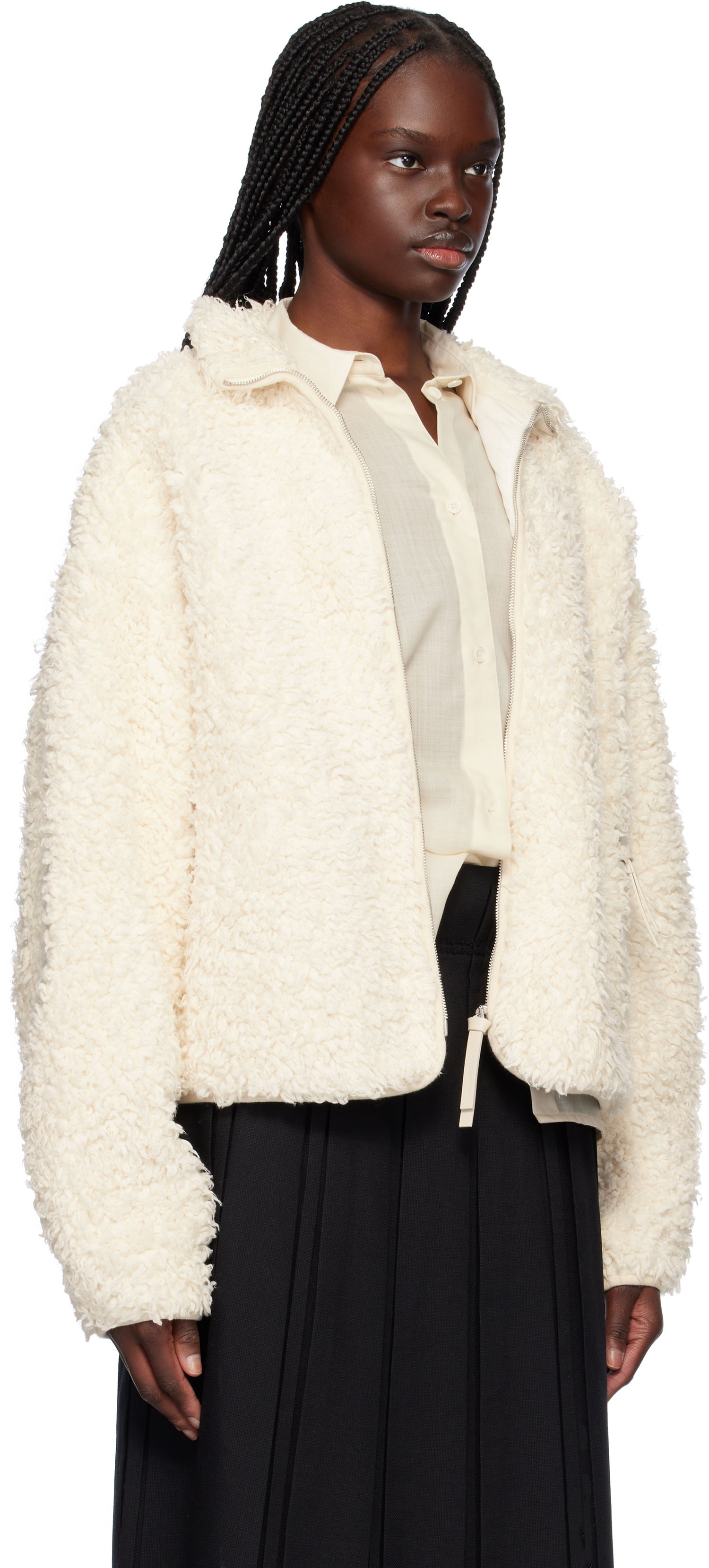 Bomber-takki Jil Sander Jil Sander Zip-Up Fleece Jacket Valkoinen | J40BN0173_J20088, 1