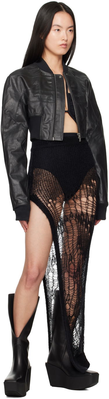 Bomber-takki Rick Owens Rick Owens Hollywood Girdered Cropped Leather Bomber Jacket Musta | RP01E7713 LTP, 3