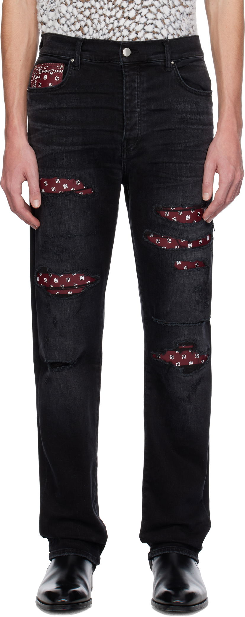 Jeans AMIRI Slim Fit Jeans With Bandana Repairing Musta | AMDNSM1008