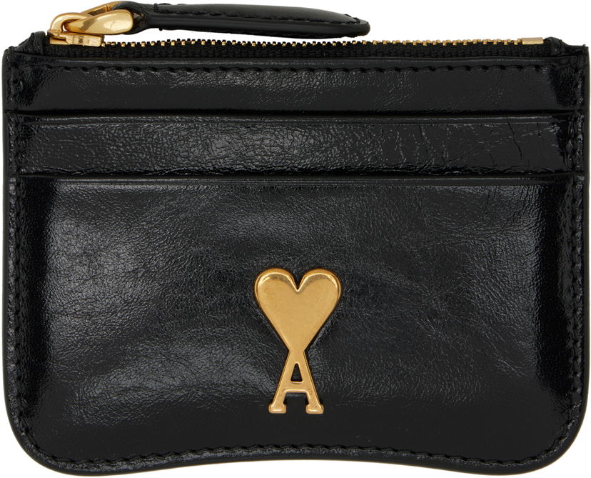 Lompakko AMI AMI Paris Zipped Leather Card Holder Musta | USL105.AL0051