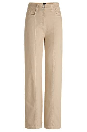 Housut BOSS Wide-Leg Cotton-Blend Trousers with Stitching Beige | 50531036