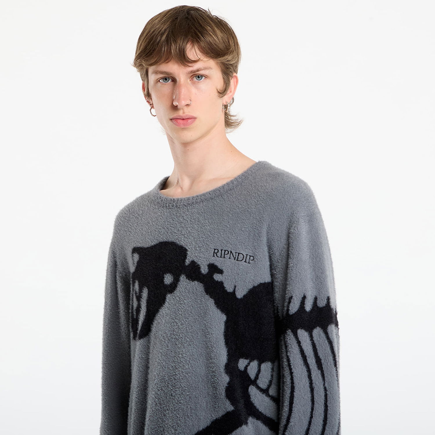 Villapaita RIPNDIP RIPNDIP Fossil Mohair Knit Sweater Harmaa | RNDFALL25102, 1