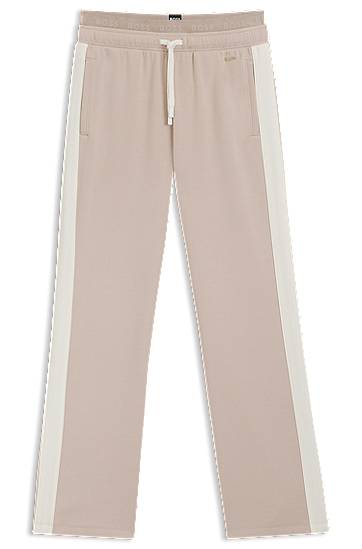 Verryttelypuku BOSS Contrast-trim tracksuit bottoms with double waistband Beige | 50550717