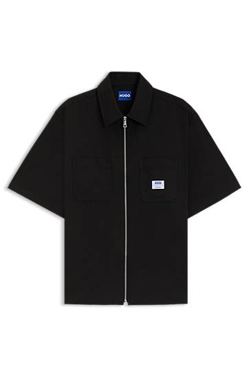 Paita BOSS Oversized Zip-Up Shirt Musta | 50545166