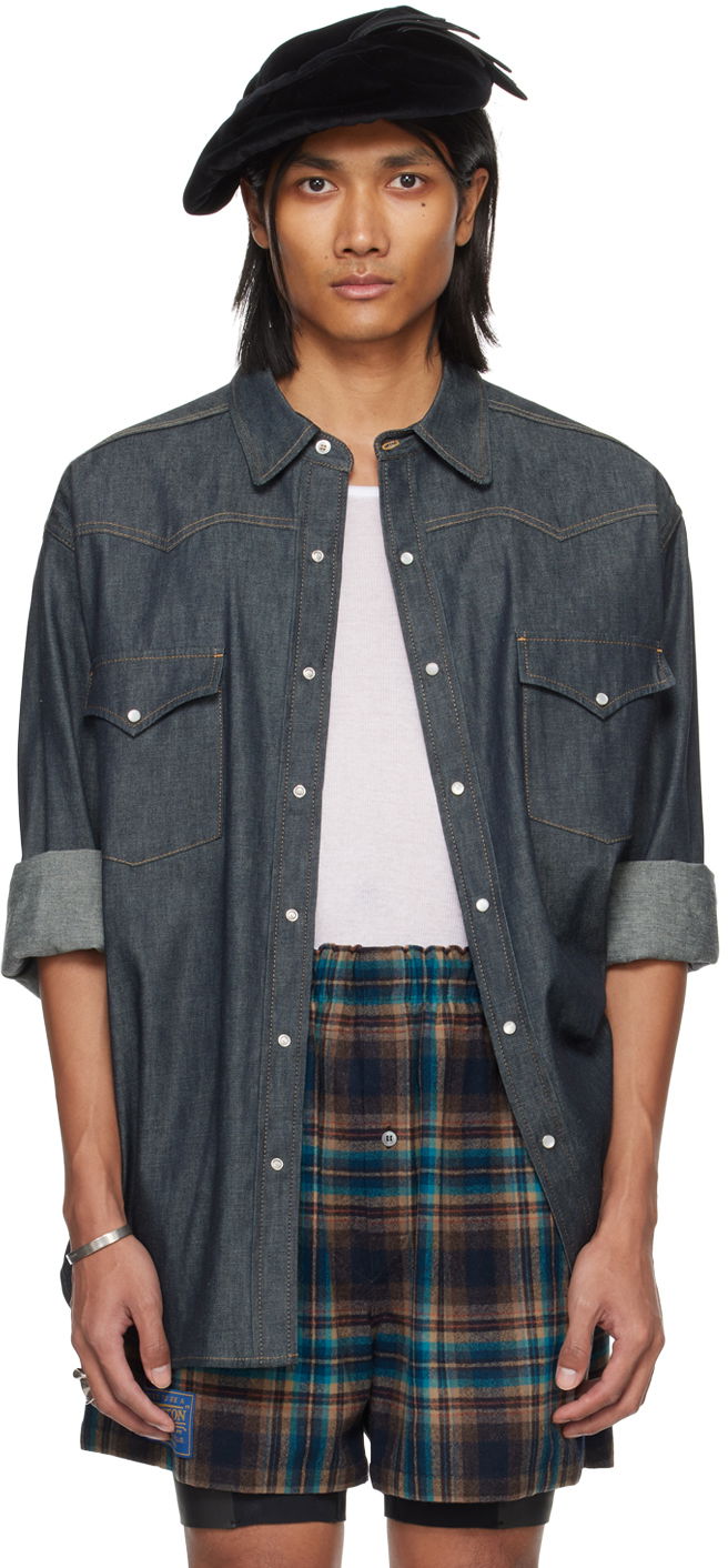 Paita Maison Margiela Press-Stud Denim Shirt Tummansininen | S50DT0015 S30881