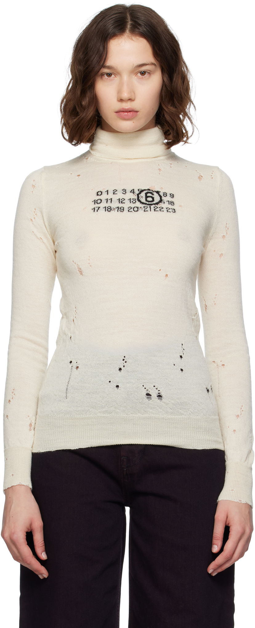 Villapaita Maison Margiela MM6 Maison Margiela Distressed Wool Turtleneck Beige | S52HA0299 M13134