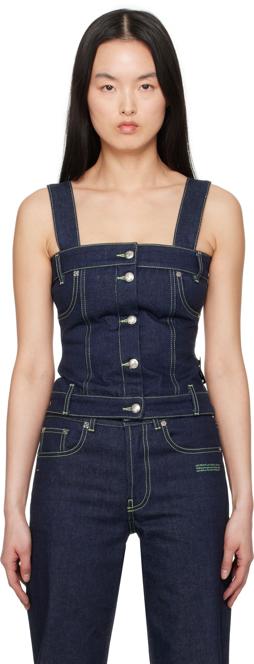 Tankkitoppi Off-White Off-White Corset Denim Tank Top Sininen | OWYP009S25DEN0014600