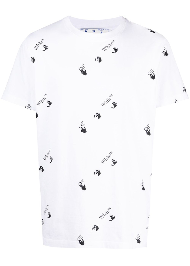 T-paita Off-White All Over Logo Print T-Shirt White Black Valkoinen | OMAA027R21JER0120110