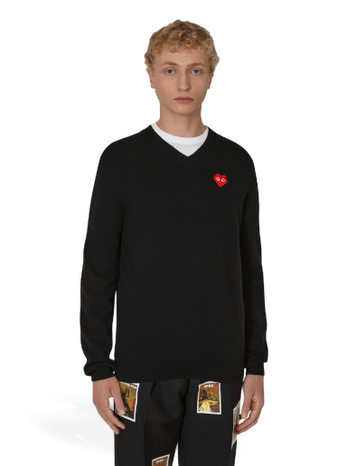 Villapaita Comme des Garçons Invader Heart V-Neck Sweater Musta | P1N082 2