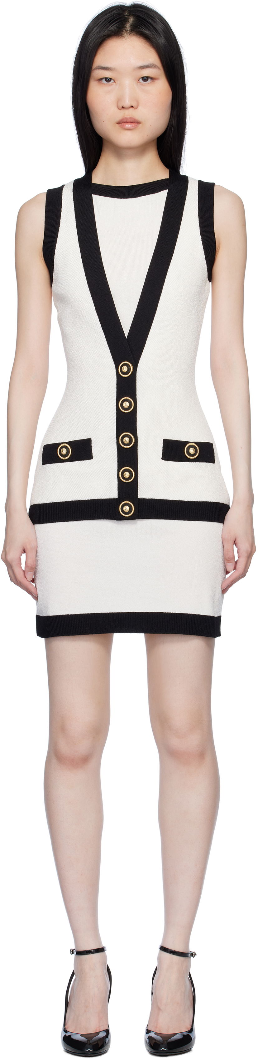 Mekko Balmain Two-Tone Waistcoat Mini Dress Valkoinen | EF1R5086KH88