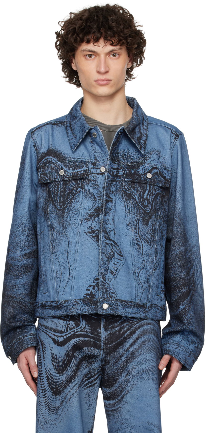 Takki Camper CAMPERLAB Distorted Print Denim Jacket Sininen | AU00005-009