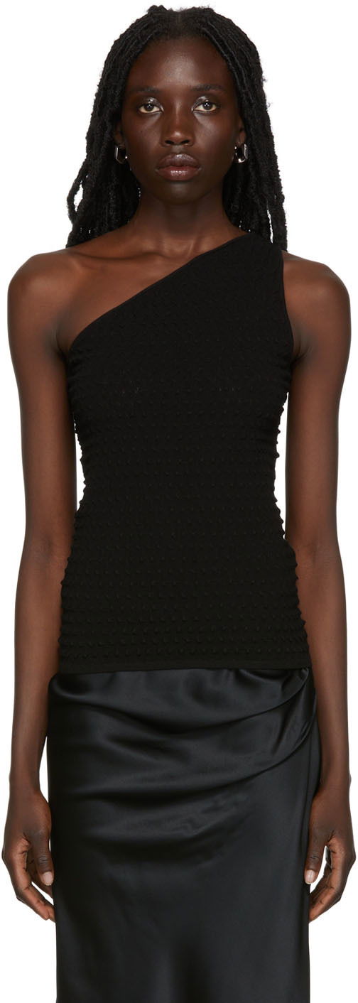 Tankkitoppi Helmut Lang One Shoulder Textured Tank Top Musta | M04HW709