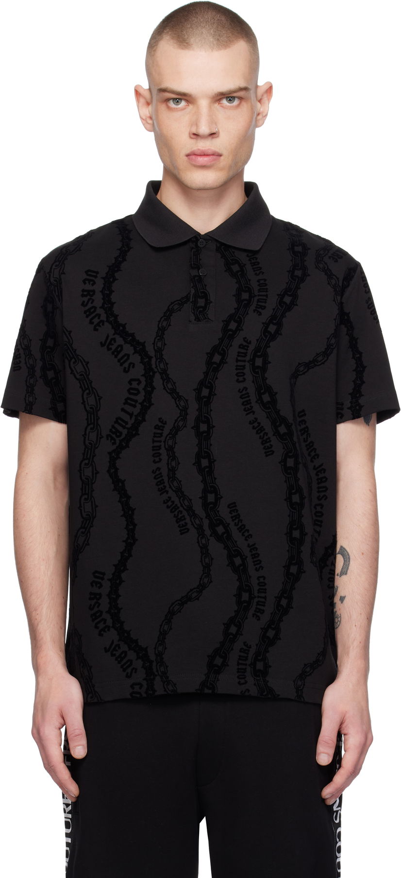 Poolopaita Versace Chain Flock Polo Shirt Musta | E77GAG6R0_EJS415