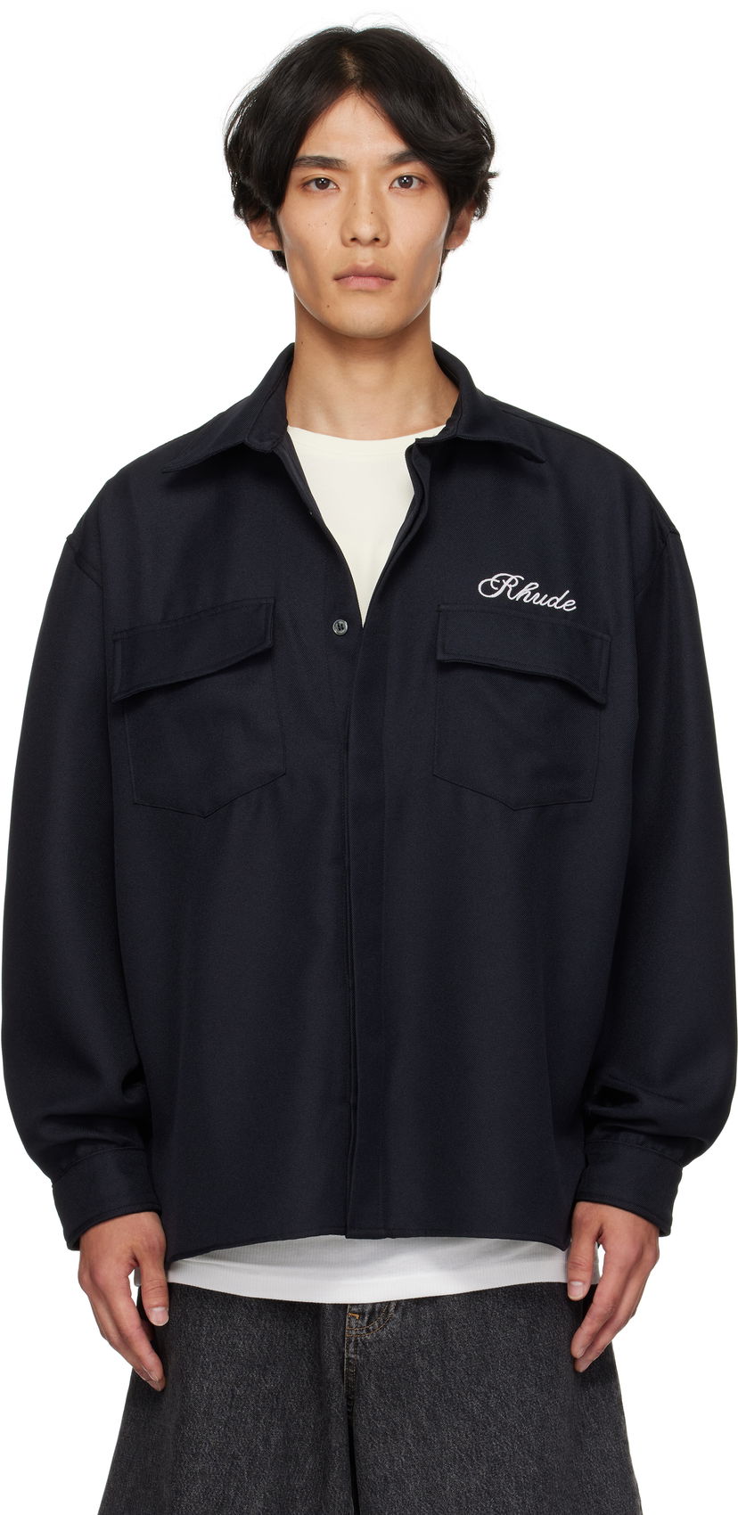 Paita Rhude Boxy Long Sleeve Work Shirt Tummansininen | RHPF25SR02731