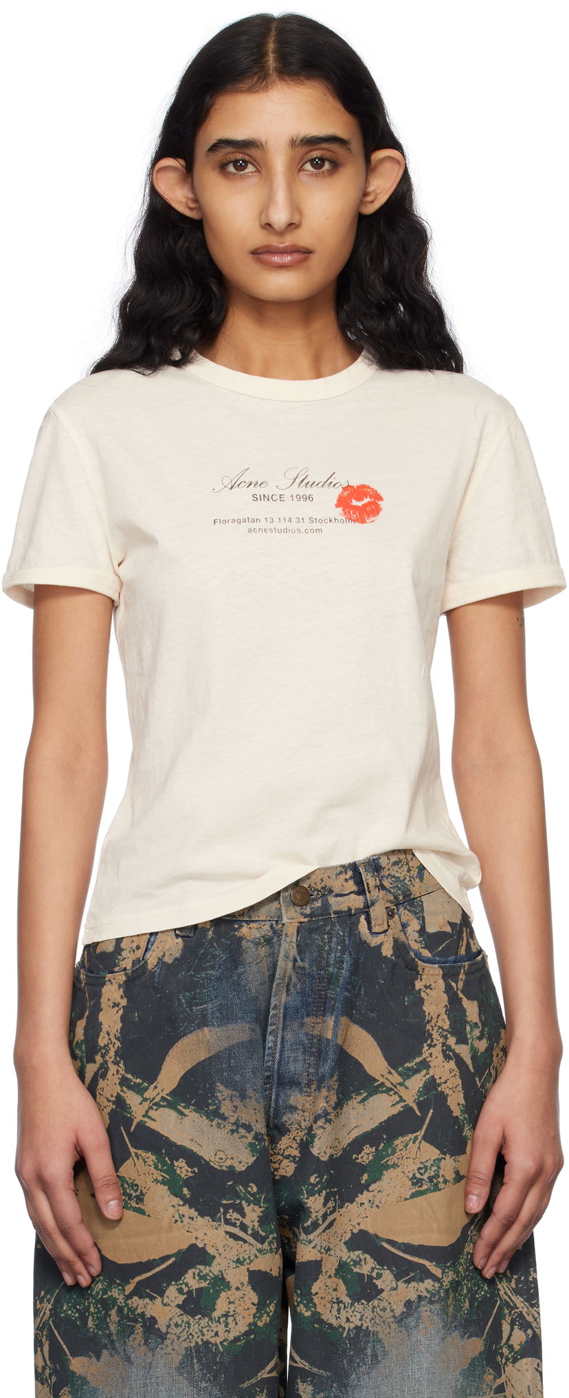 T-paita Acne Studios Acne Studios Logo T-Shirt Beige | AL0460-