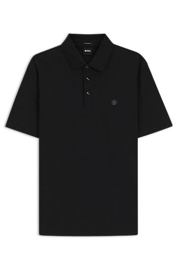 Poolopaita BOSS BOSS Mercerised Cotton Polo Shirt with Double Monogram Musta | 50520297