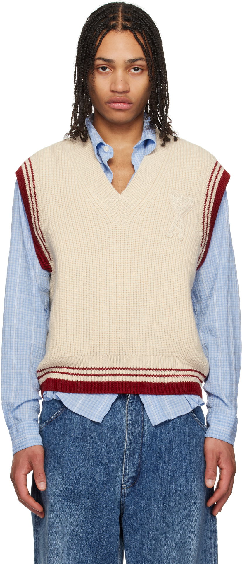 Villapaita AMI AMI Paris Wool Ribbed V-Neck Vest Beige | UKS768.KN0068