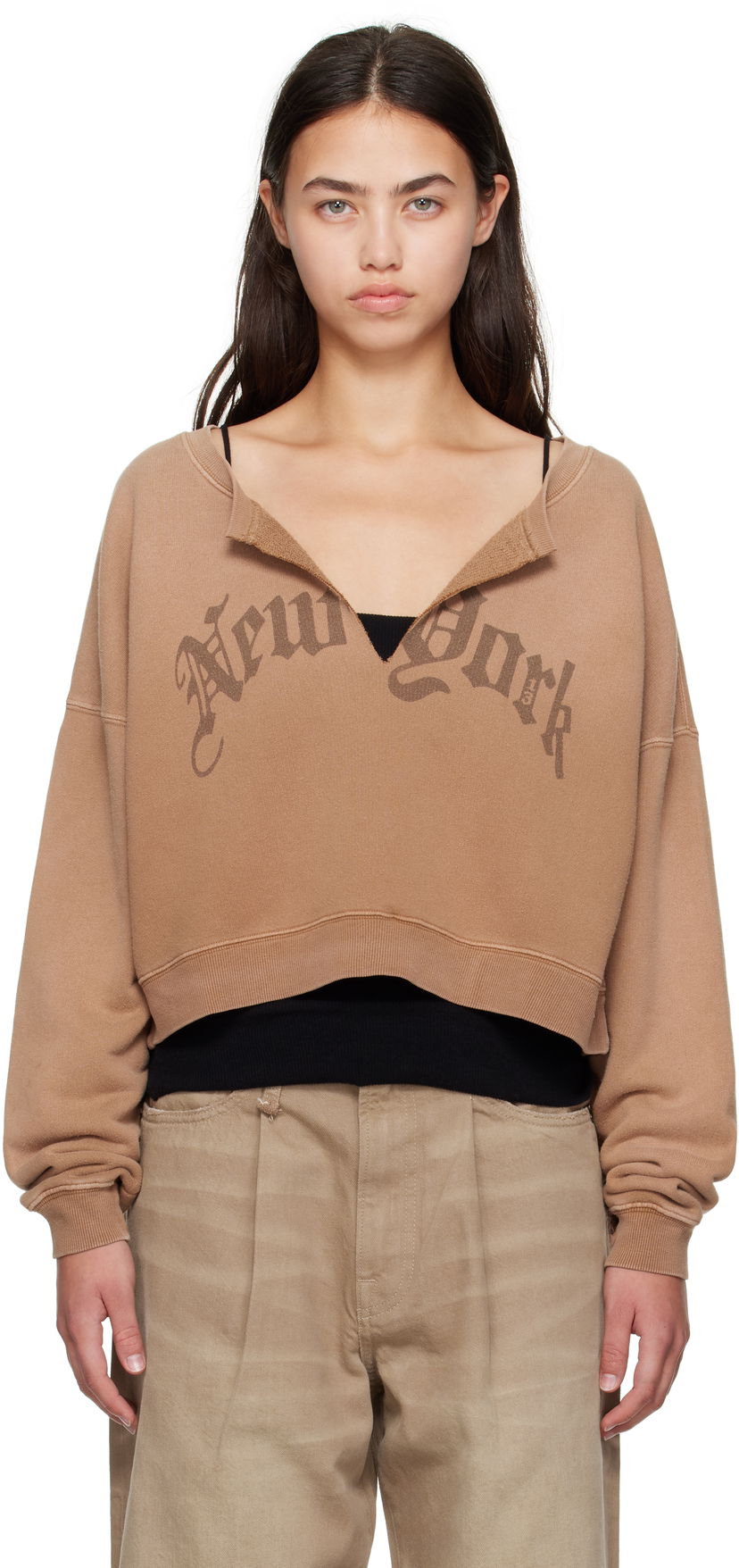 Huppari R13 R13 'New York' Cropped Front Slit Sweatshirt Ruskea | R13WK251-001UU