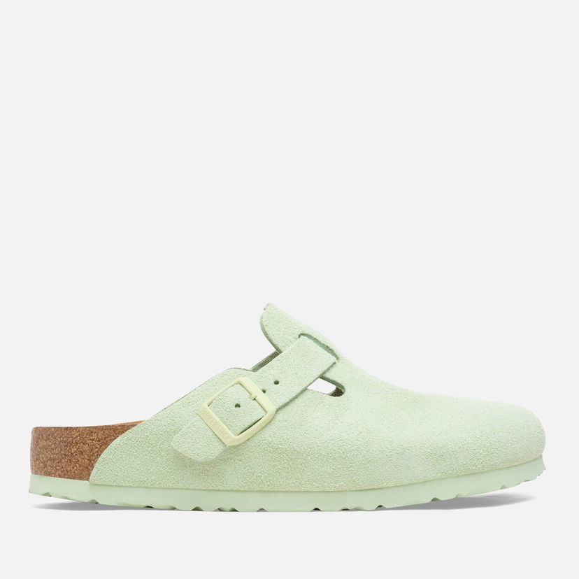 Tennarit ja kengät Birkenstock Boston Slim Fit Suede Mules - Faded Lime Valkoinen | 1026810