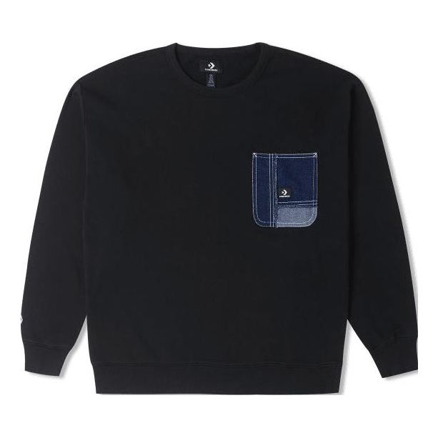Villapaita Converse Denim Patchwork Crew Sweatshirt Musta | 10025519-A03