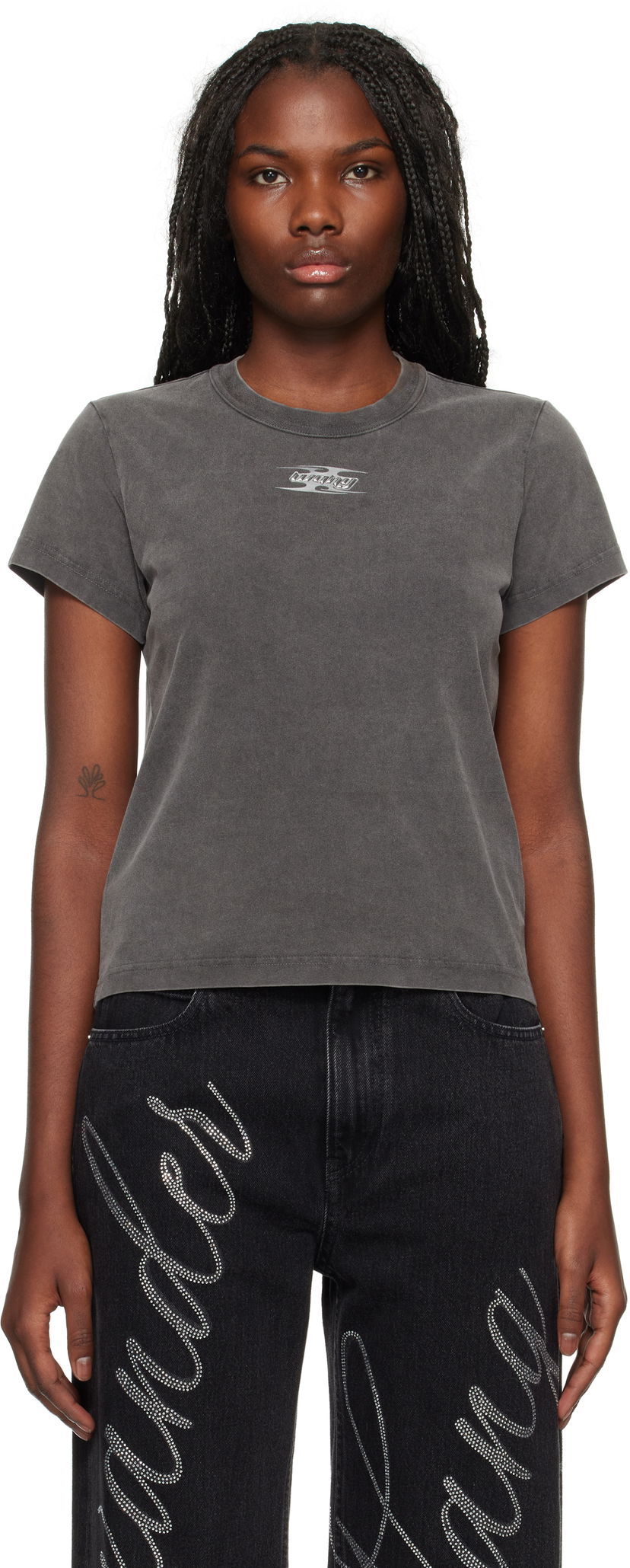 T-paita Alexander Wang Blade Logo Embossed T-Shirt Harmaa | 4CC4241514