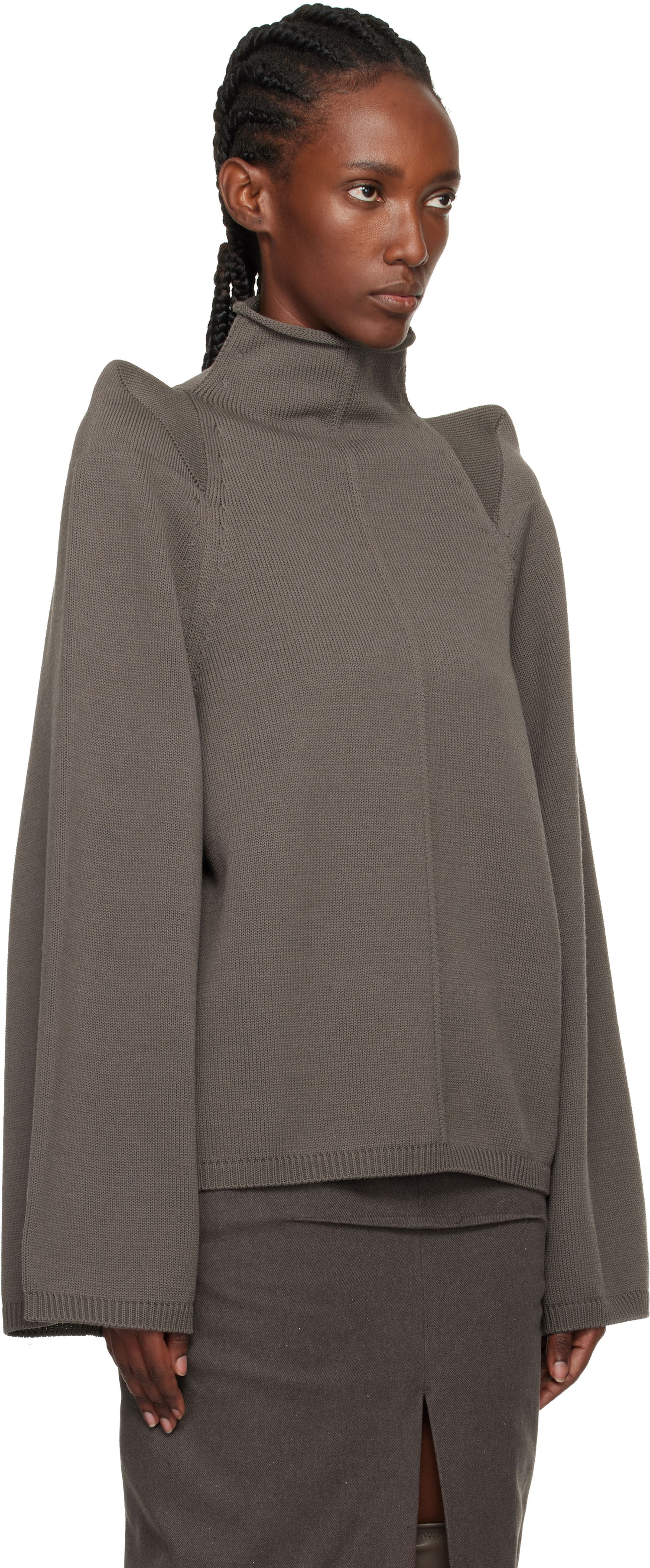 Villapaita Rick Owens Concordians Con Ribbed Knit Structured Shoulder Turtleneck Harmaa | RO02E4657 KWVLH, 1
