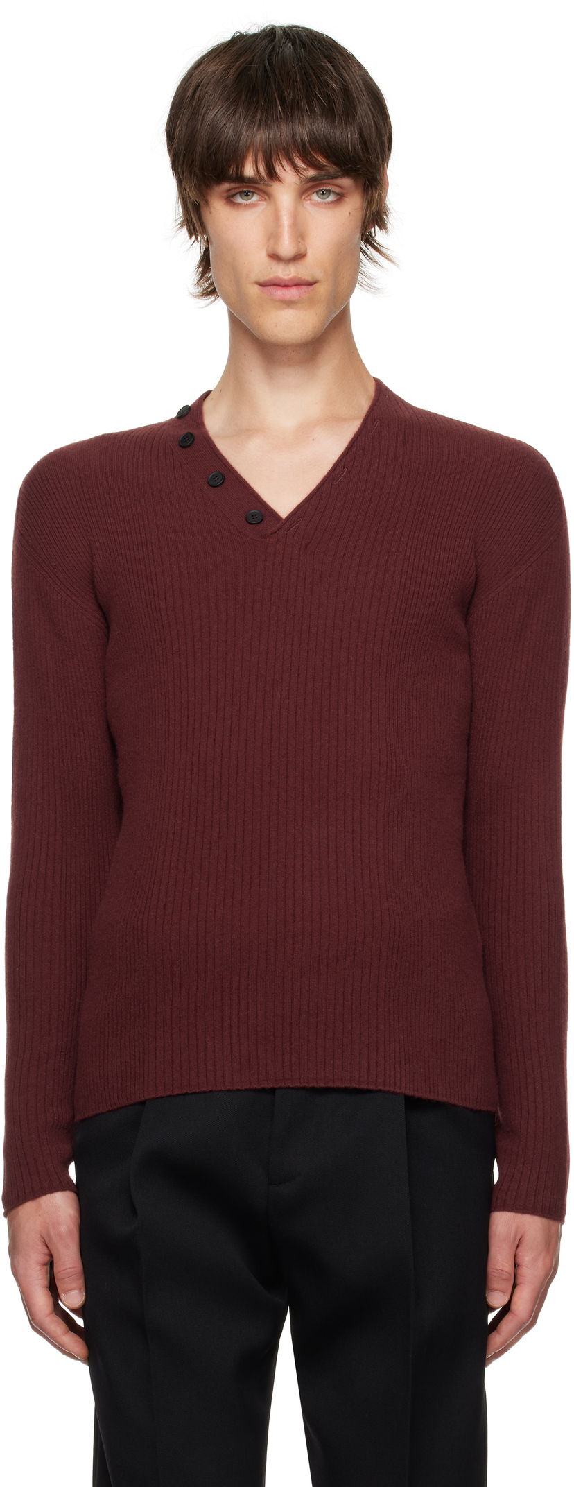Villapaita LANVIN Ribbed V-Neck Sweater Burgundia | RM-PO0054-K048-H24