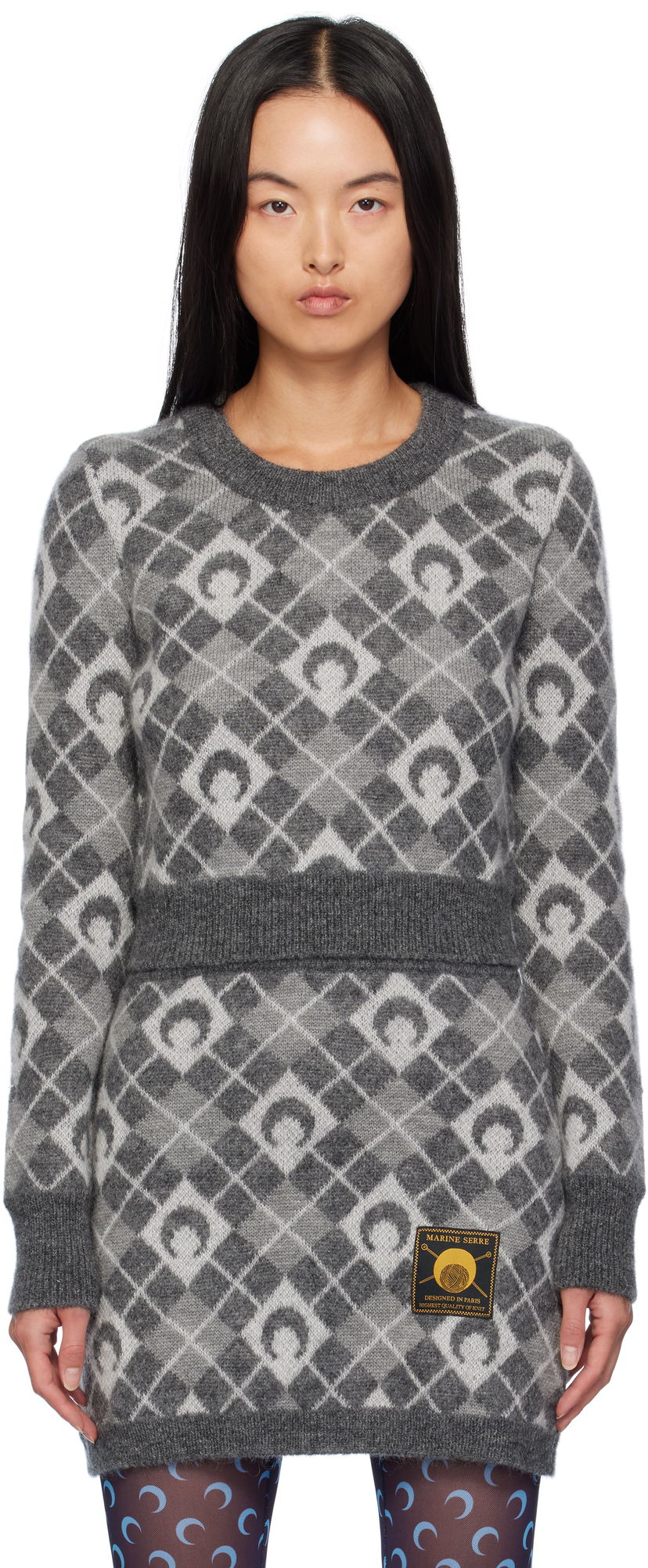 Villapaita Marine Serre Argyle Knit Cropped Sweater Harmaa | WTK044A