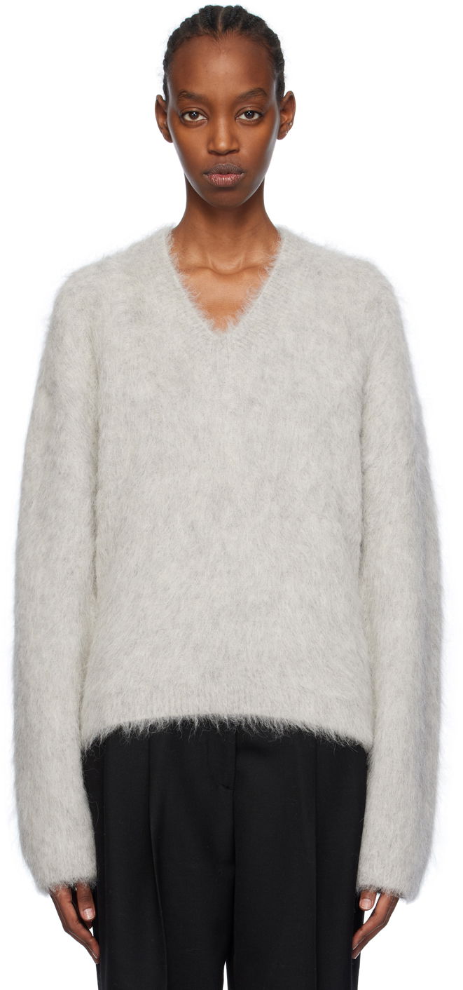 Villapaita TOTEME Petite V-Neck Sweater Harmaa | 241-WRT1032-YA0013