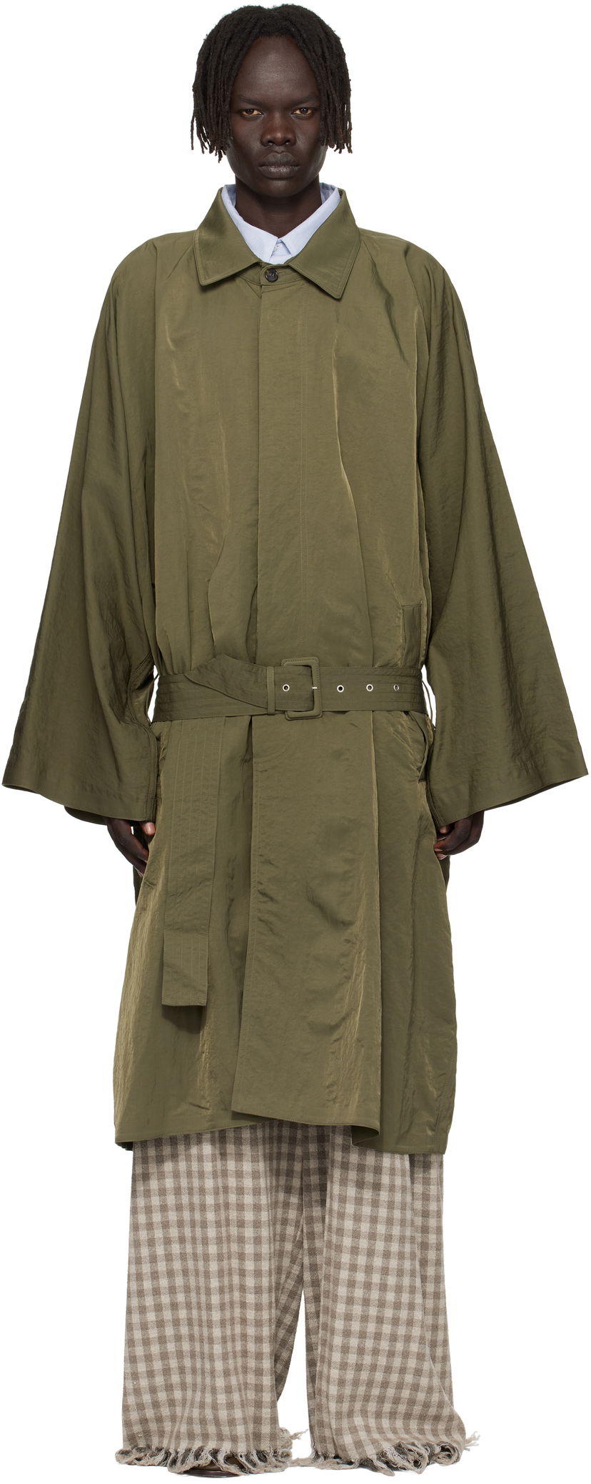 Trenssitakki HED MAYNER Hed Mayner Crinkled Trench Coat Vihreä | HMMB10043A-HB219