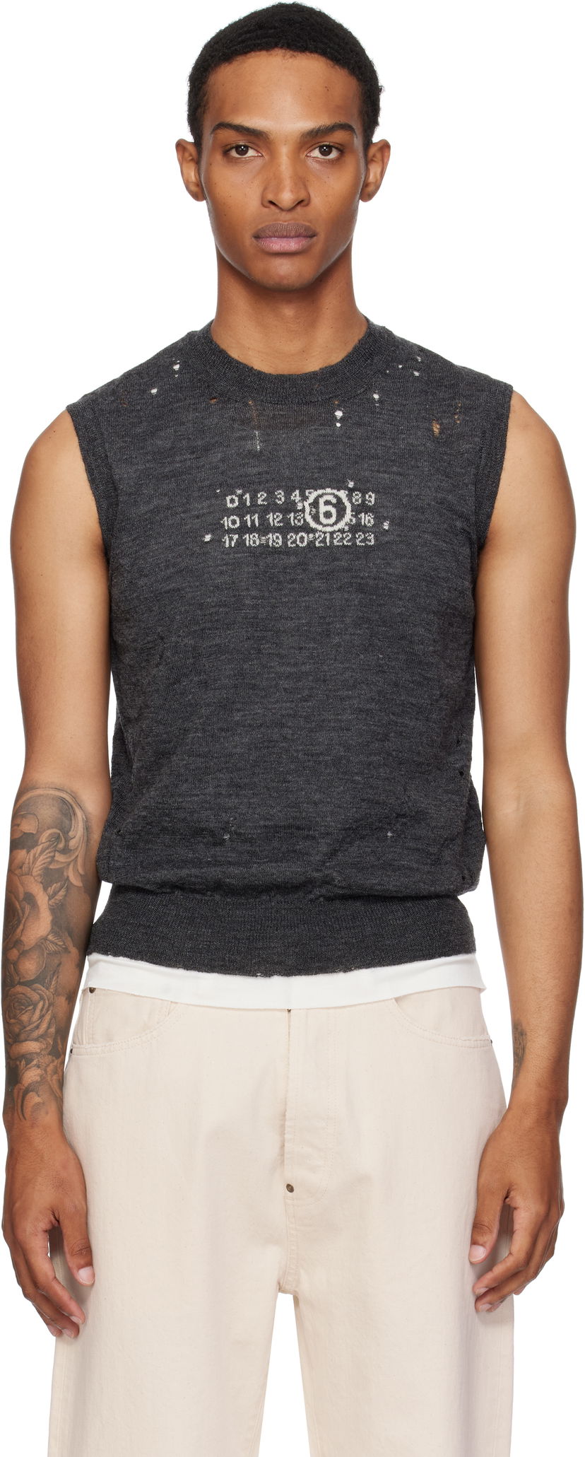 Villapaita Maison Margiela MM6 Maison Margiela Wool Distressed Sweater Vest Harmaa | SH0FB0017 M13134