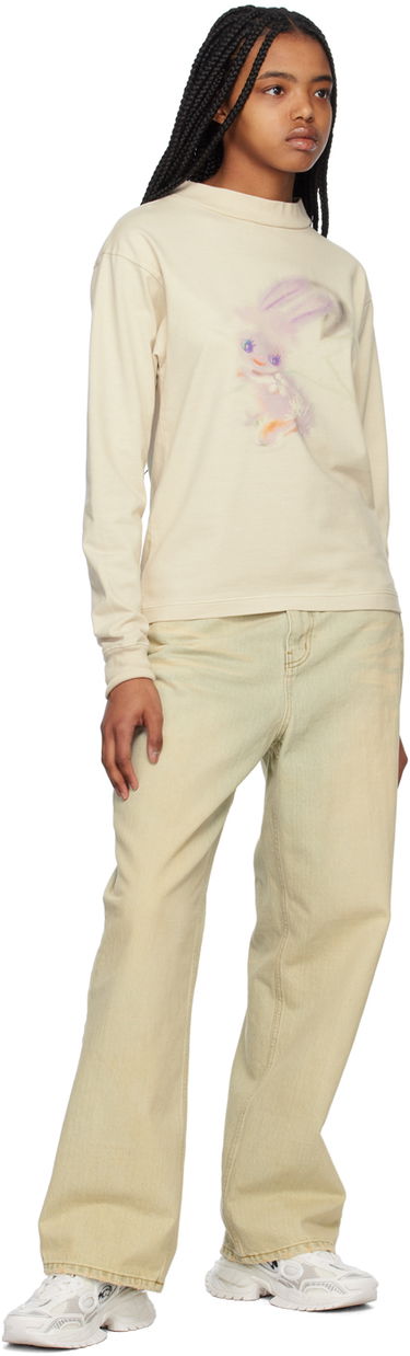 Villapaita We11done We11done Crewneck Long Sleeve T-Shirt with Bunny Print Beige | WD-TT1-23-792-U-IV, 3