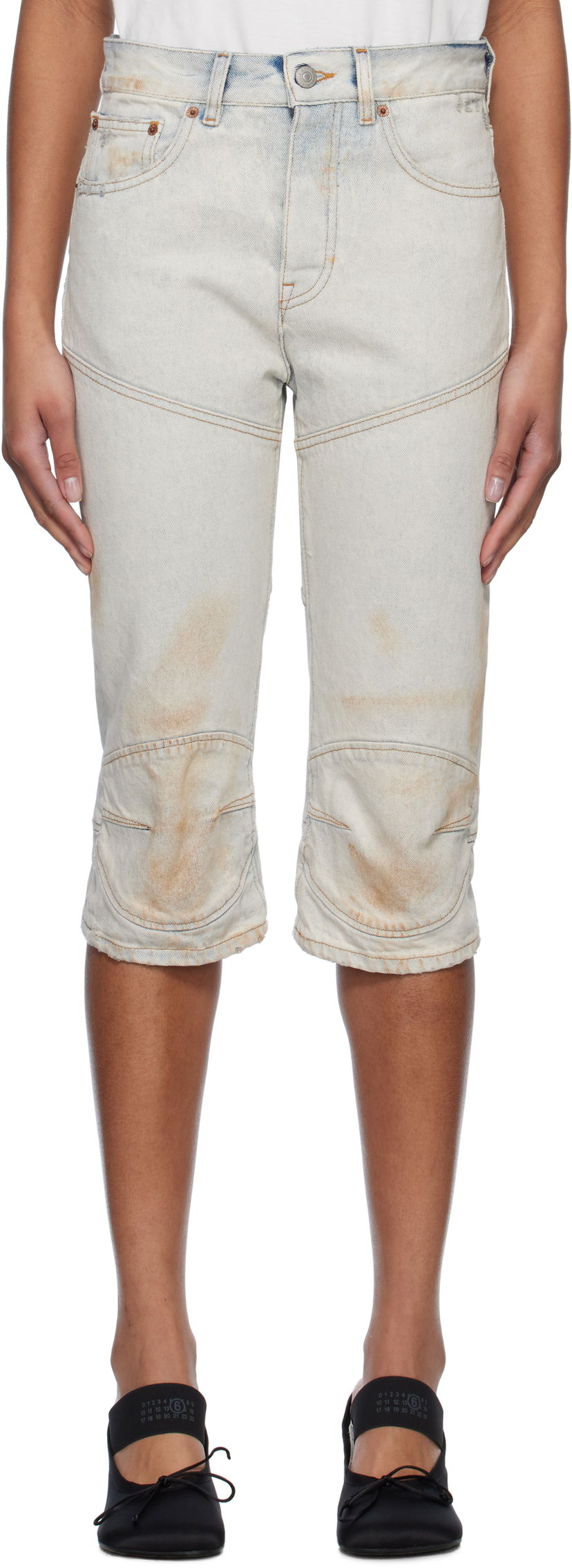 Shortsit Maison Margiela MM6 Maison Margiela Panel Sprayed Capri Denim Shorts Sininen | S52MU0130 M30018