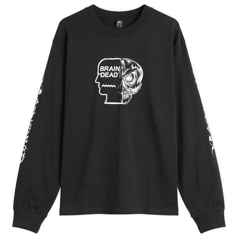 T-paita Brain Dead Brain Dead Skull Mech Long Sleeve T-Shirt, Size Large Musta | BDF25T010O46-BLK