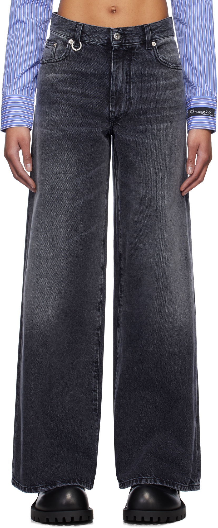 Jeans We11done We11done Oversized Washed Jeans Musta | WD-DP0-25-396-W-BK